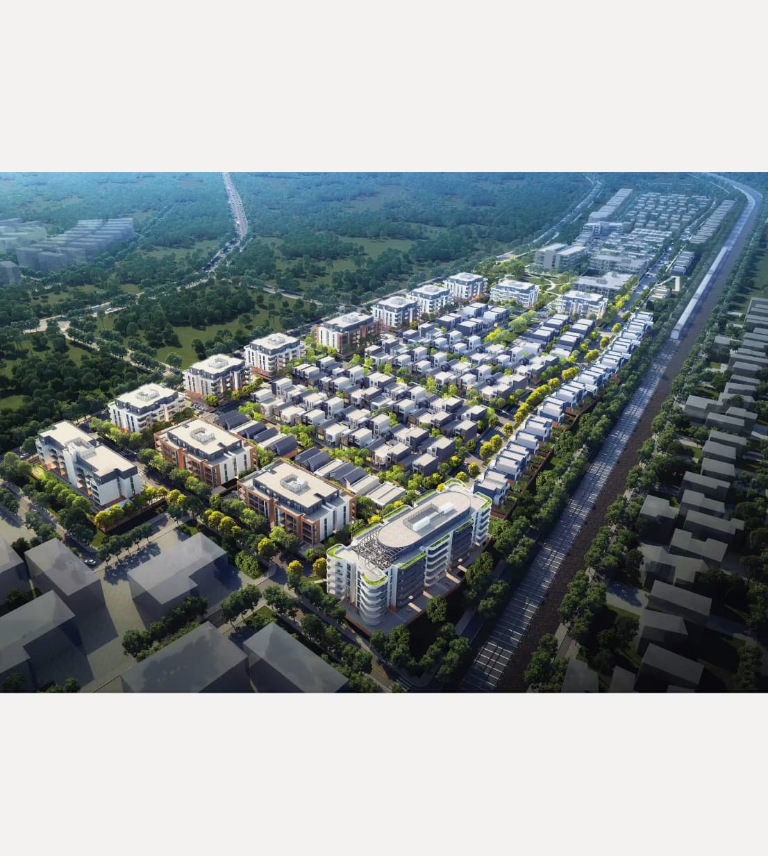 An aerial view of large scale land development